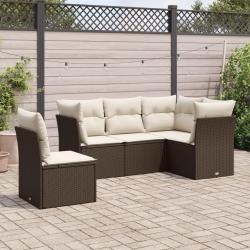 Salon de jardin avec coussins 5 pcs marron résine tressée alsavelo