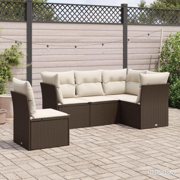 Salon de jardin avec coussins 5 pcs marron rsine tresse alsavelo
