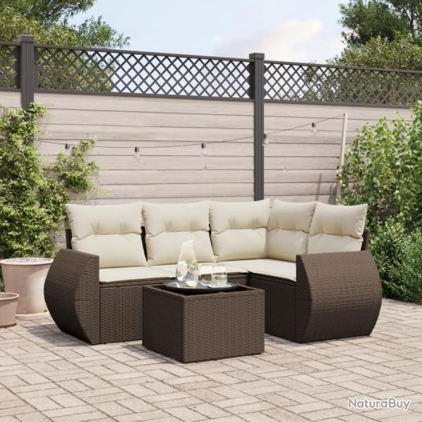 Salon de jardin avec coussins 5 pcs marron rsine tresse alsavelo