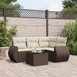Salon de jardin avec coussins 5 pcs marron résine tressée alsavelo