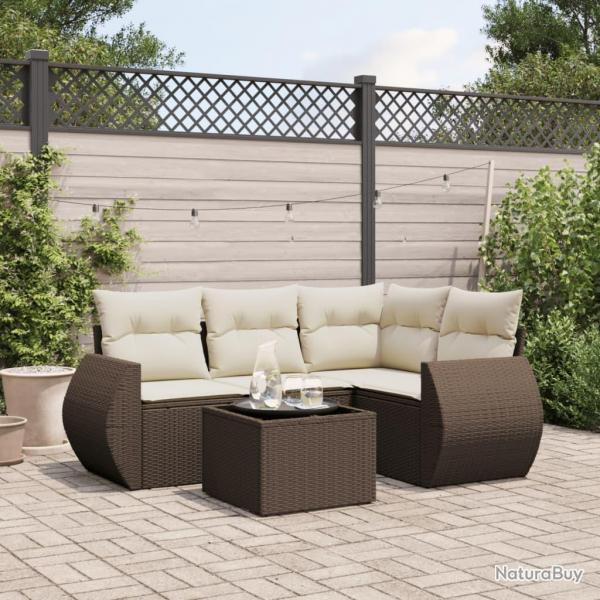 Salon de jardin avec coussins 5 pcs marron rsine tresse alsavelo