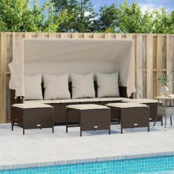 Salon de jardin avec coussins 5 pcs marron résine tressée alsavelo