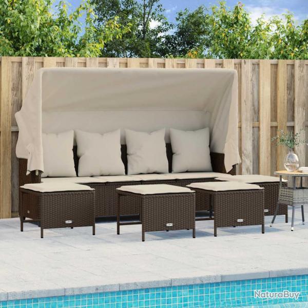 Salon de jardin avec coussins 5 pcs marron rsine tresse alsavelo
