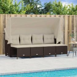 Salon de jardin avec coussins 5 pcs marron résine tressée alsavelo