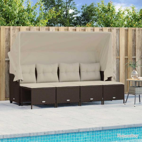 Salon de jardin avec coussins 5 pcs marron rsine tresse alsavelo