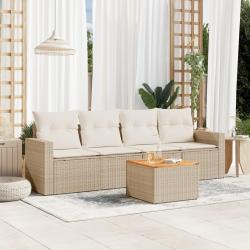 Salon de jardin avec coussins 5 pcs beige résine tressée alsavelo