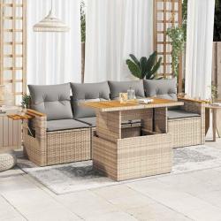 Salon de jardin avec coussins 5 pcs beige résine tressée acacia alsavelo