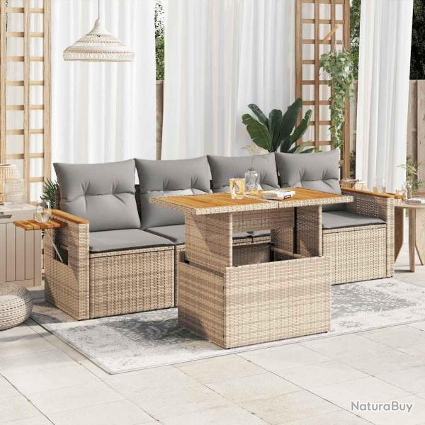 Salon de jardin avec coussins 5 pcs beige rsine tresse acacia alsavelo