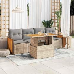 Salon de jardin avec coussins 5 pcs beige résine tressée acacia alsavelo