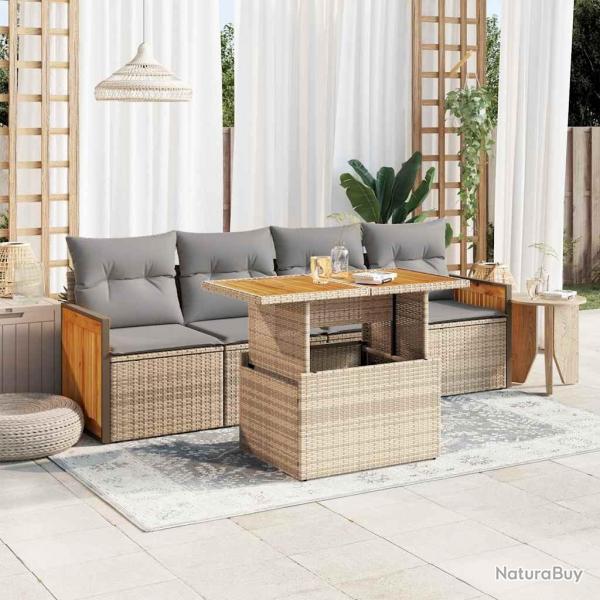Salon de jardin avec coussins 5 pcs beige rsine tresse acacia alsavelo