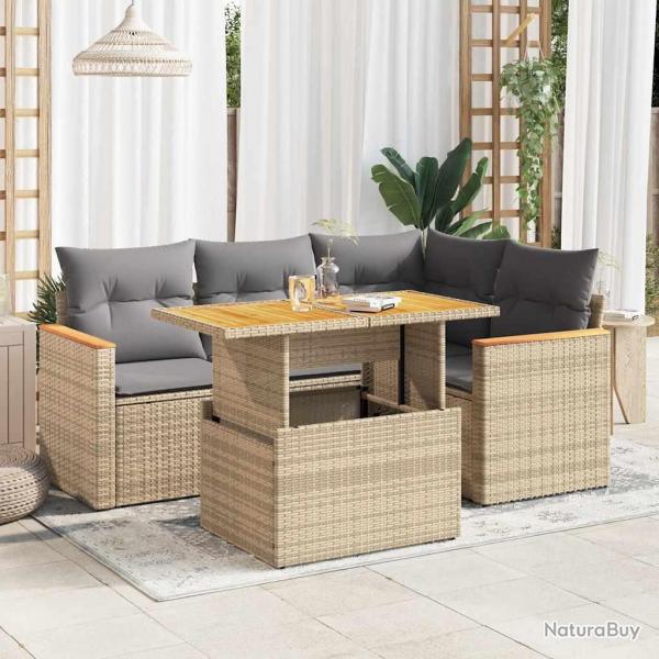 Salon de jardin avec coussins 5 pcs beige rsine tresse acacia alsavelo