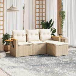 Salon de jardin avec coussins 4 pcs beige résine tressée alsavelo
