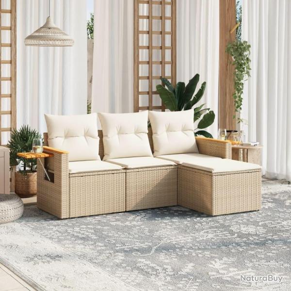 Salon de jardin avec coussins 4 pcs beige rsine tresse alsavelo