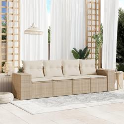 Salon de jardin avec coussins 4 pcs beige résine tressée alsavelo