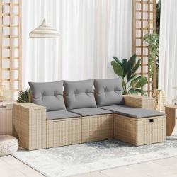 Salon de jardin avec coussins 4 pcs beige résine tressée alsavelo