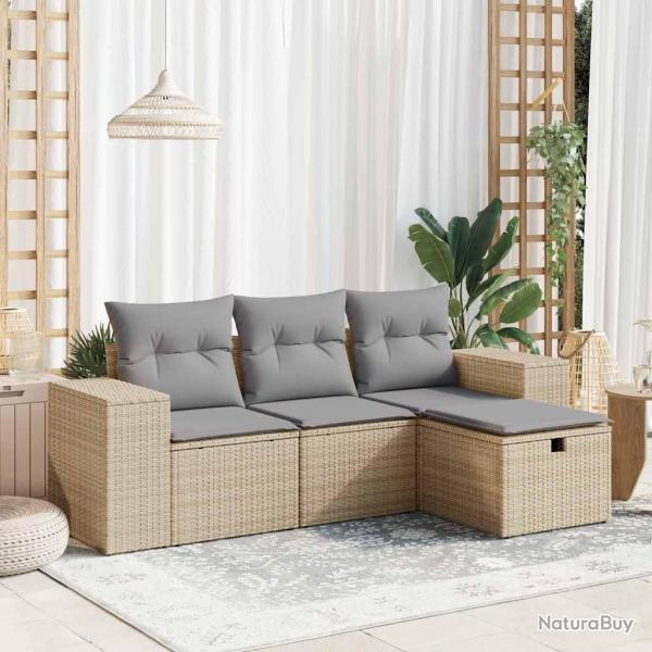 Salon de jardin avec coussins 4 pcs beige rsine tresse alsavelo