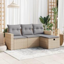 Salon de jardin avec coussins 4 pcs beige résine tressée alsavelo