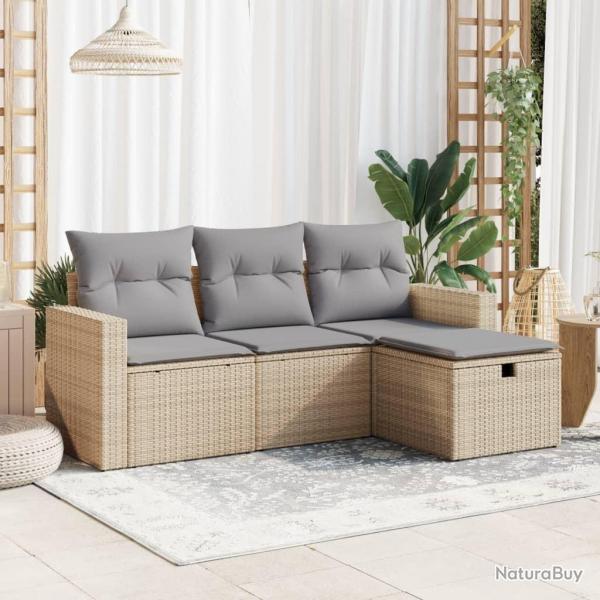 Salon de jardin avec coussins 4 pcs beige rsine tresse alsavelo