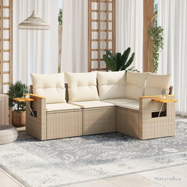 Salon de jardin avec coussins 4 pcs beige rsine tresse alsavelo