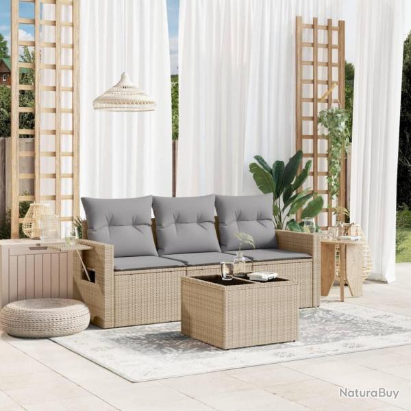 Salon de jardin avec coussins 4 pcs beige rsine tresse alsavelo