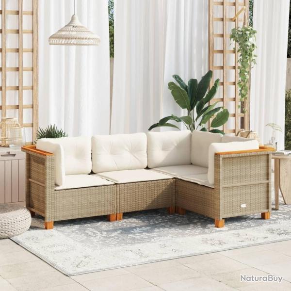 Salon de jardin avec coussins 4 pcs beige rsine tresse alsavelo
