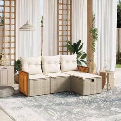 Salon de jardin avec coussins 4 pcs beige résine tressée alsavelo