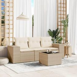 Salon de jardin avec coussins 4 pcs beige résine tressée alsavelo