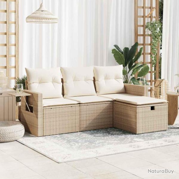 Salon de jardin avec coussins 4 pcs beige rsine tresse alsavelo