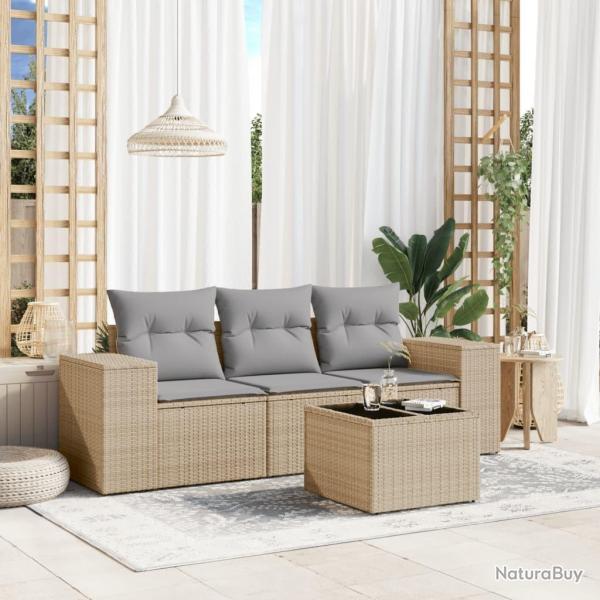 Salon de jardin avec coussins 4 pcs beige rsine tresse alsavelo