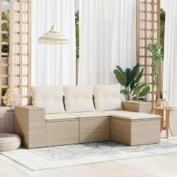 Salon de jardin avec coussins 4 pcs beige résine tressée alsavelo