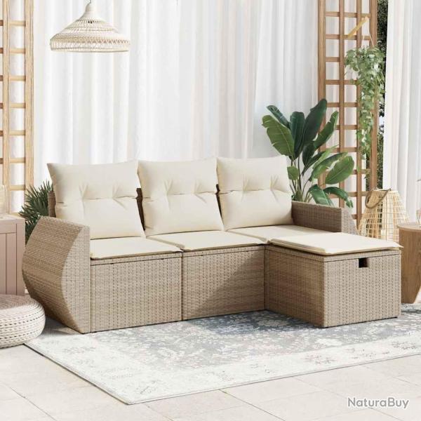 Salon de jardin avec coussins 4 pcs beige rsine tresse alsavelo