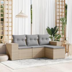 Salon de jardin avec coussins 4 pcs beige résine tressée alsavelo