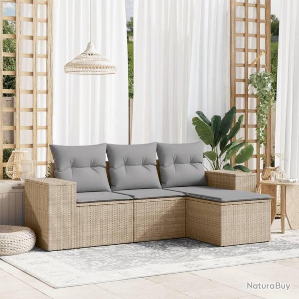 Salon de jardin avec coussins 4 pcs beige rsine tresse alsavelo