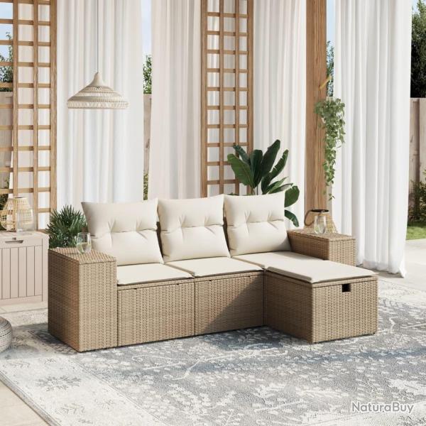 Salon de jardin avec coussins 4 pcs beige rsine tresse alsavelo