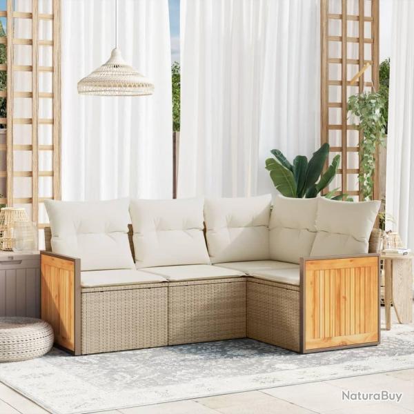 Salon de jardin avec coussins 4 pcs beige rsine tresse alsavelo