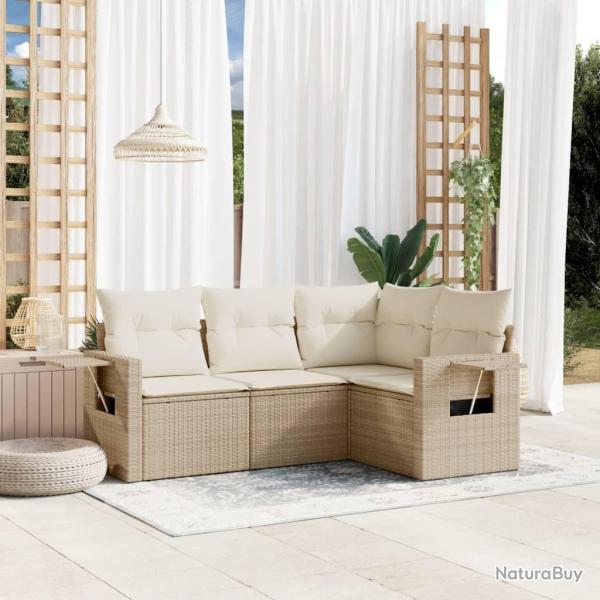 Salon de jardin avec coussins 4 pcs beige rsine tresse alsavelo
