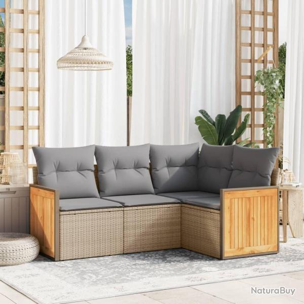Salon de jardin avec coussins 4 pcs beige rsine tresse alsavelo