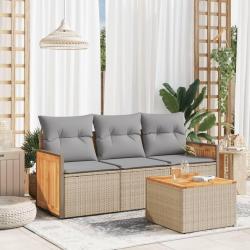 Salon de jardin avec coussins 4 pcs beige résine tressée alsavelo