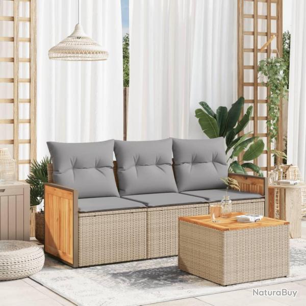 Salon de jardin avec coussins 4 pcs beige rsine tresse alsavelo