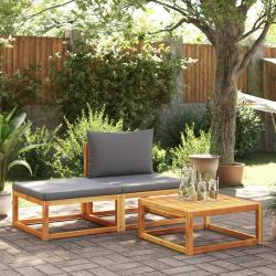 Salon de jardin avec coussins 3 pcs bois massif d'acacia alsavelo
