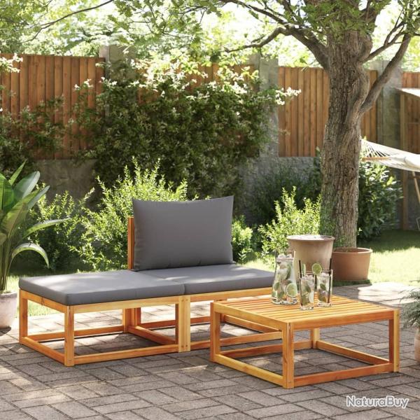 Salon de jardin avec coussins 3 pcs bois massif d'acacia alsavelo