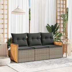 Salon de jardin avec coussins 3 pcs gris résine tressée alsavelo