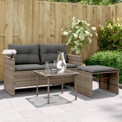 Salon de jardin avec coussins 3 pcs gris résine tressée alsavelo