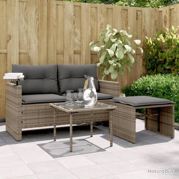 Salon de jardin avec coussins 3 pcs gris rsine tresse alsavelo