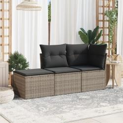 Salon de jardin avec coussins 3 pcs gris résine tressée alsavelo