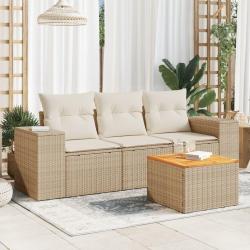 Salon de jardin avec coussins 4 pcs beige résine tressée alsavelo