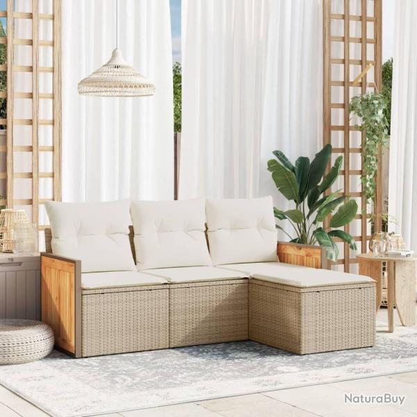 Salon de jardin avec coussins 4 pcs beige rsine tresse alsavelo