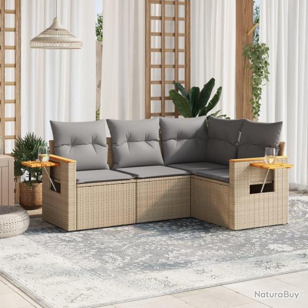 Salon de jardin avec coussins 4 pcs beige rsine tresse alsavelo