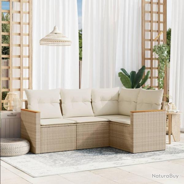 Salon de jardin avec coussins 4 pcs beige rsine tresse alsavelo