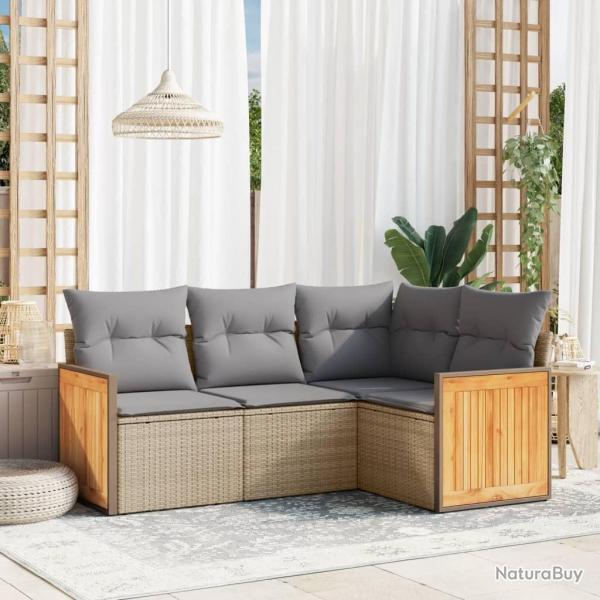 Salon de jardin avec coussins 4 pcs beige rsine tresse alsavelo